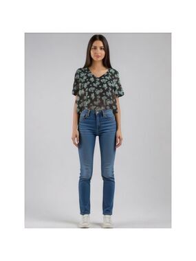 Women's Juicy Couture Floral Blouse Top Size M Black Blue